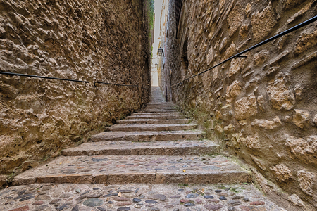 Old streets in Girona, Spainの写真素材