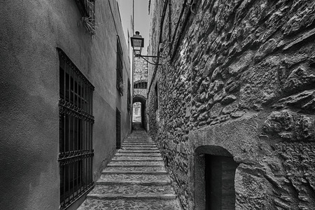 Old streets in Girona, Spainの写真素材