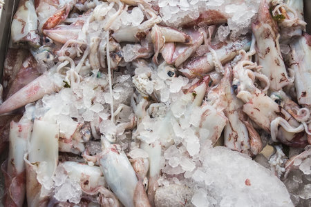 Fresh sea squid in market on a Greek island Kalymnos