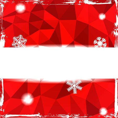 Red triangle grunge christmas background with banner and snowflakesのイラスト素材