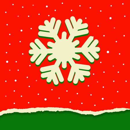 Red and green torn paper background with snowflake for Christmas.のイラスト素材