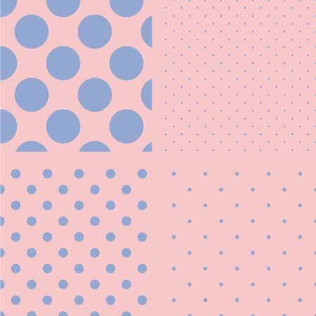 Polka dot set. Seamless pattern. Vector illustration. Rose quartz and serenity colors.のイラスト素材