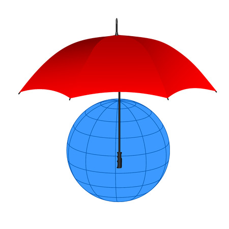 Globe under red umbrellaのイラスト素材