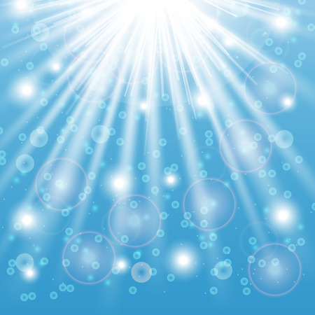 Sun rays and light effects on blue sky. Vector illustrationのイラスト素材