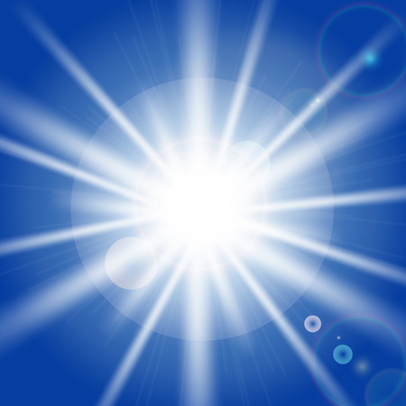 Sun rays and light effects on blue sky. Vector illustrationのイラスト素材