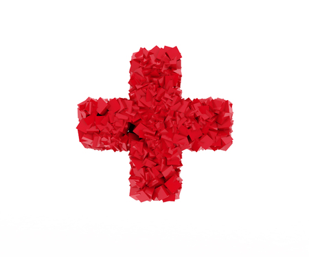 the plus sign is made up of red cubesの写真素材