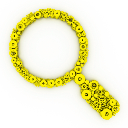 The search icon of gears. Colored gear 3D.の写真素材