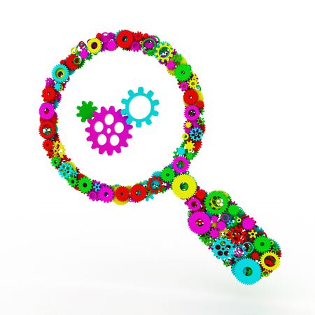 The search icon of gears. Colored gear 3D.の写真素材