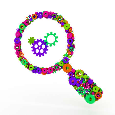 The search icon of gears. Colored gear 3D.の写真素材