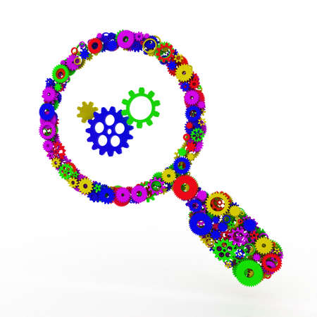 The search icon of gears. Colored gear 3D.の写真素材