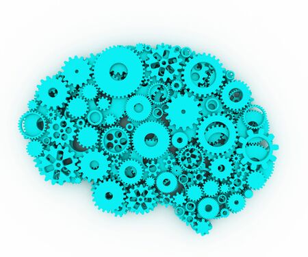 The brain of gears. The blue brain. 3D.の写真素材