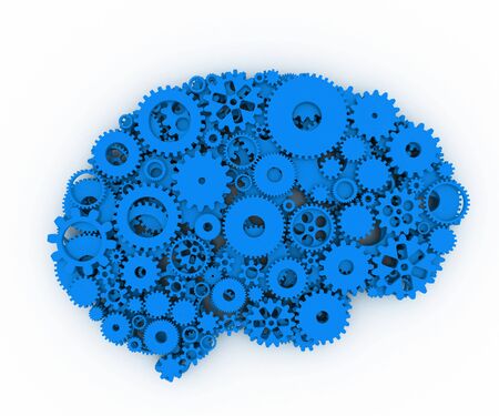 The brain of gears. The blue brain. 3D.の写真素材