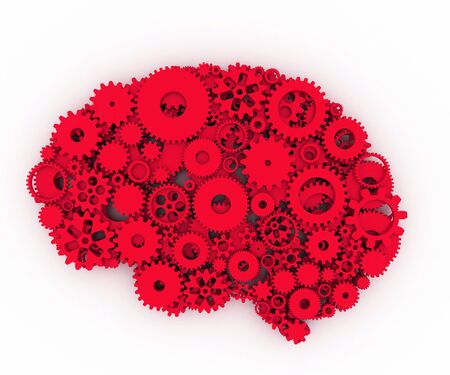 The brain of gears. The red brain. 3D.の写真素材