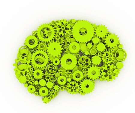 The brain of gears. The green brain. 3D.の写真素材