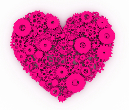 Heart of gears. Pink heart. 3D.の写真素材
