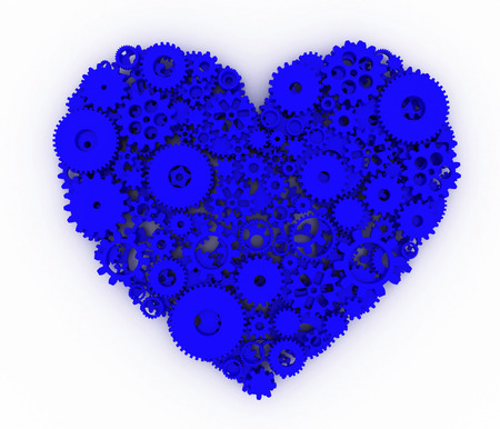 Heart of gears. Blue heart. 3D.の写真素材