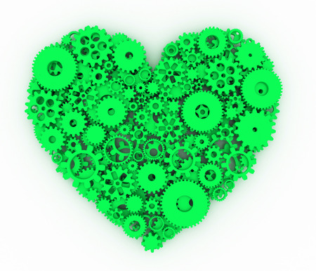 Heart of gears. Green heart. 3D.の写真素材
