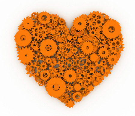 Heart of gears. Orange heart. 3D.の写真素材