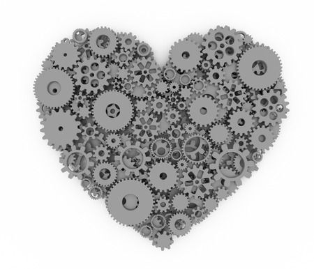 Heart of gears. Gray heart. 3D.の写真素材