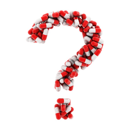 The question mark of the medications. Red medications. 3D.の写真素材