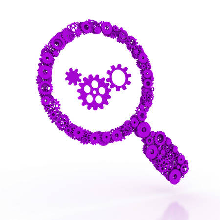 Magnifier of gears. The search icon. 3D.の写真素材