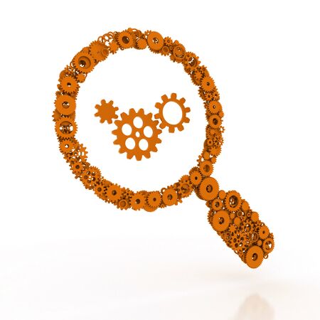 Magnifier of gears. The search icon. 3D.の写真素材