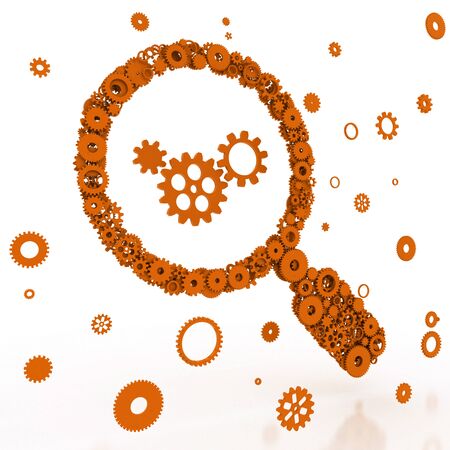 Magnifier of gears. The search icon. 3D.の写真素材
