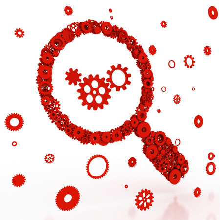 Magnifier of gears. The search icon. 3D.の写真素材