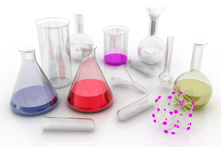 The Chemistry Lab. Various glass chemistry lab equipmentの写真素材