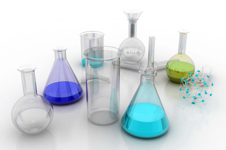The Chemistry Lab. Various glass chemistry lab equipmentの写真素材