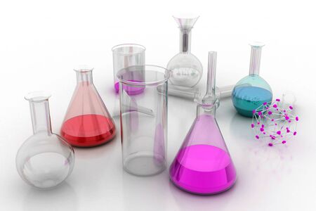 The Chemistry Lab. Various glass chemistry lab equipmentの写真素材