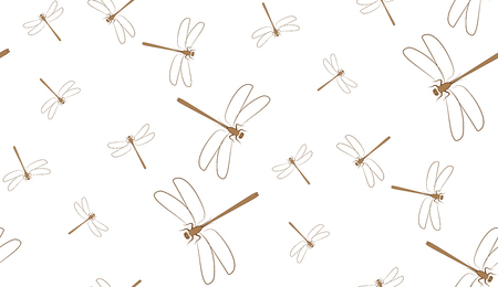 Vector seamless background of dragonflies. Chaotic dragonflies on a white background.のイラスト素材