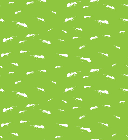 Vector seamless background of ants. Chaotic ants on a green background.のイラスト素材
