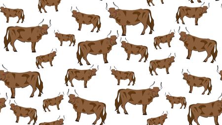 Vector seamless background of bulls. Chaotic cow on a white background.のイラスト素材