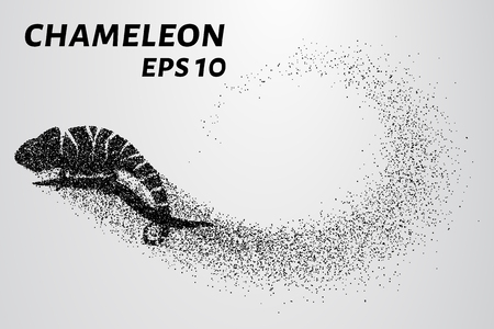 Chameleon particle. The silhouette of a chameleon is made up of little circles.のイラスト素材