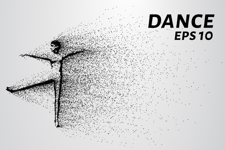 Dance of the particles. Girl dancing and consists of fine points that separates her from the wind.のイラスト素材