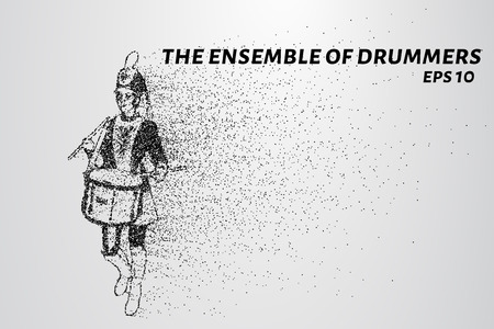 Drummer of the particles. The drummer in a school orchestra. The drummer breaks down into smaller moleculesのイラスト素材