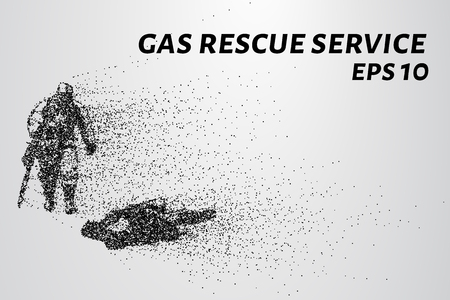 The rescuer of the particles. Squad in protective gear consists of circles and points.のイラスト素材