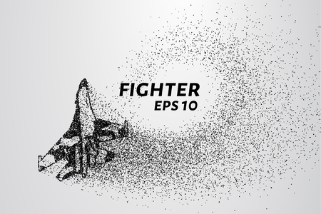 Fighter of the particles. The silhouette of the aircraft consists of small circles and dots.のイラスト素材