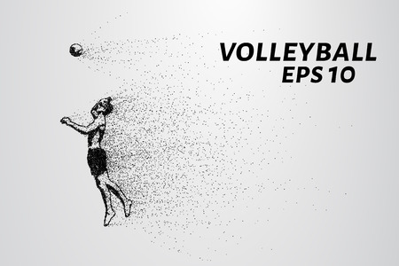 A volleyball of particles. A silhouette of a volleyball player consists of small circles and dots.のイラスト素材