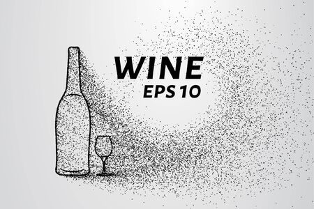 Wine of the particles. Bottle and a glass consists of circles and points.のイラスト素材