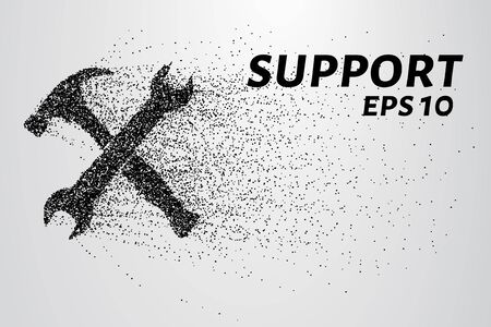 Support of particles.A wrench and a hammer consists of small circles and dots.のイラスト素材