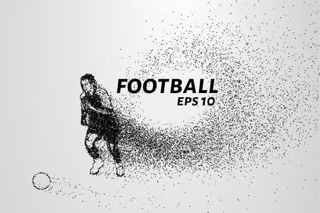 Football of the particles. The player with the ball is composed of circles and dots. Vector illustration.のイラスト素材