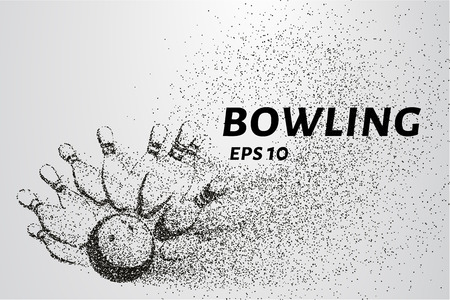 Bowling from the particles. Skittles and ball are composed of circles and dots. Vector illustration.のイラスト素材