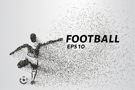 Football of the particles. The player with the ball is composed of circles and dots. Vector illustration.のイラスト素材