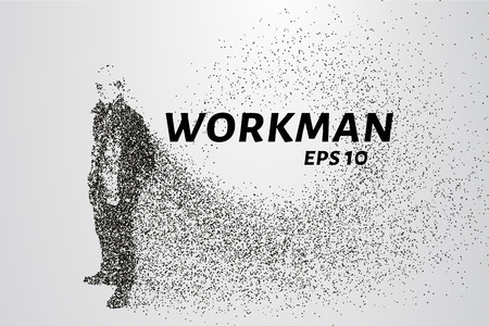 Working of the particles. Working in a helmet that consists of points and circles. Vector illustration.のイラスト素材