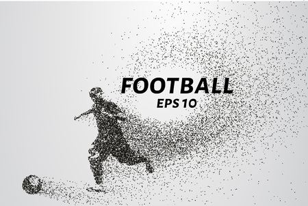Football of the particles carries in the wind. Silhouette of a football player from circles.のイラスト素材