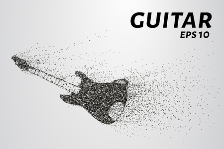 Guitar of the particles. Silhouette of a guitar consists of circles and points. Vector illustration.のイラスト素材