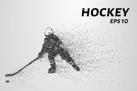 Hockey from the particles. Silhouette of a hockey player consists of circles and points. Vector illustration.のイラスト素材
