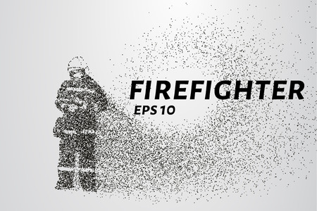 Firefighter of the particles. Firefighter consists of circles and points. Vector illustrationのイラスト素材